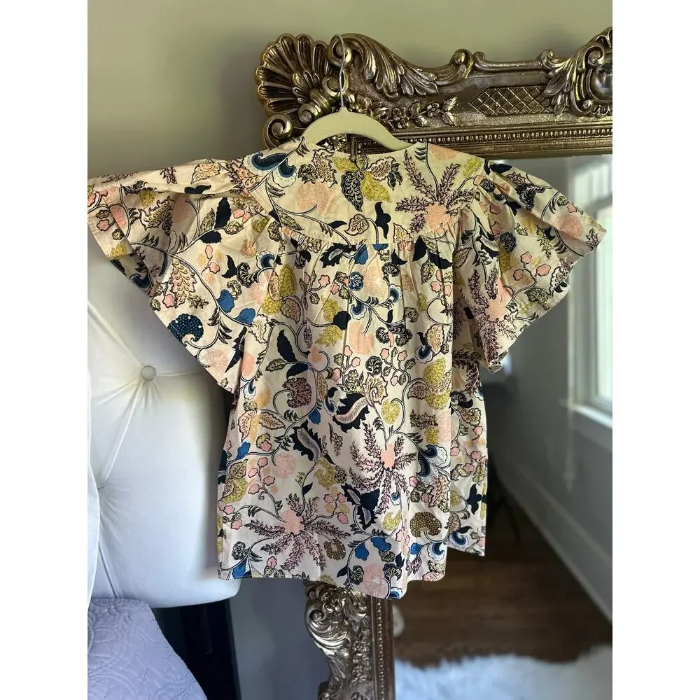 Ulla Johnson Perline Flutter Sleeve Floral Blouse Magnolia Size 0 NEW NWT - Picture 8 of 10